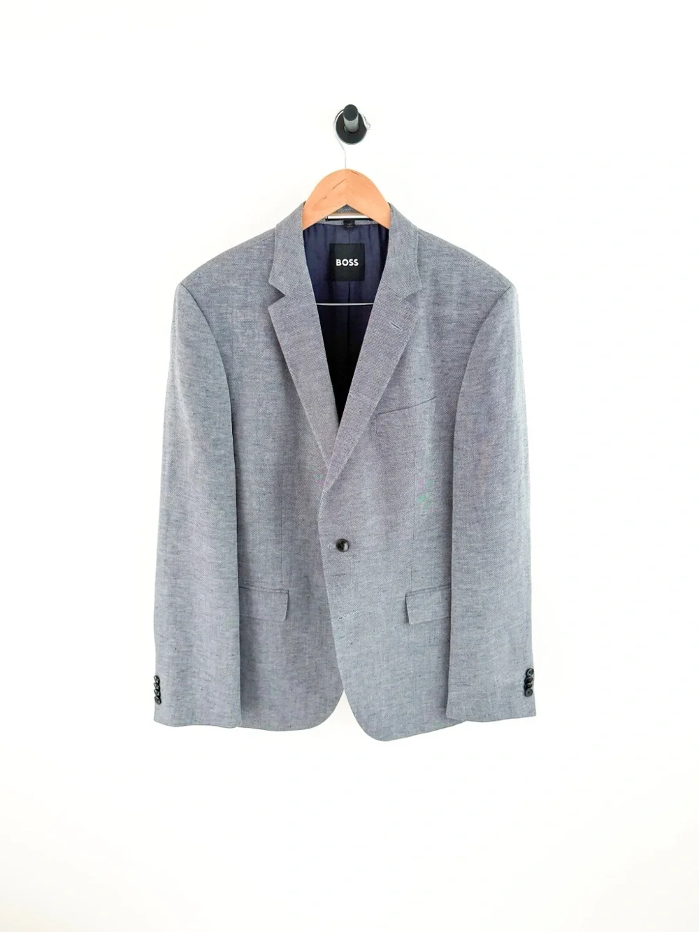 NEW Hugo BOSS Men's Light Gray Navy Blue Linen Suit Jacket and Pants 44R
